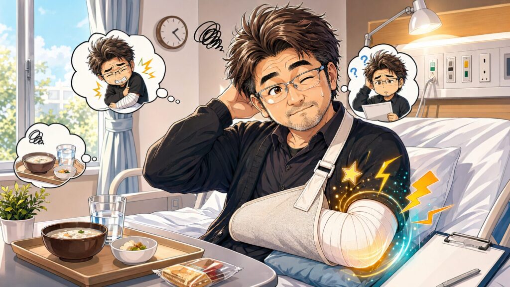 テニス肘の手術当日と術後回復を描いたアイキャッチ画像